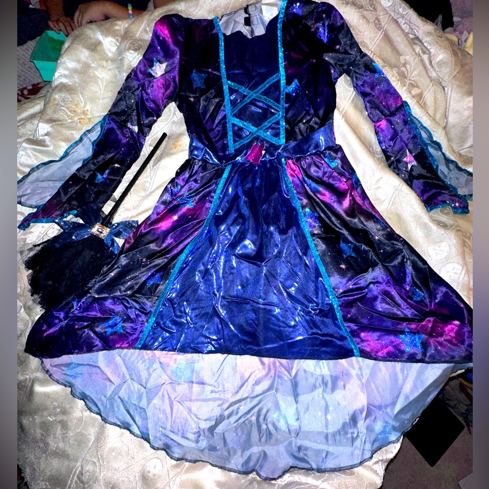Big girl size large, witch costume from target and light up little broom